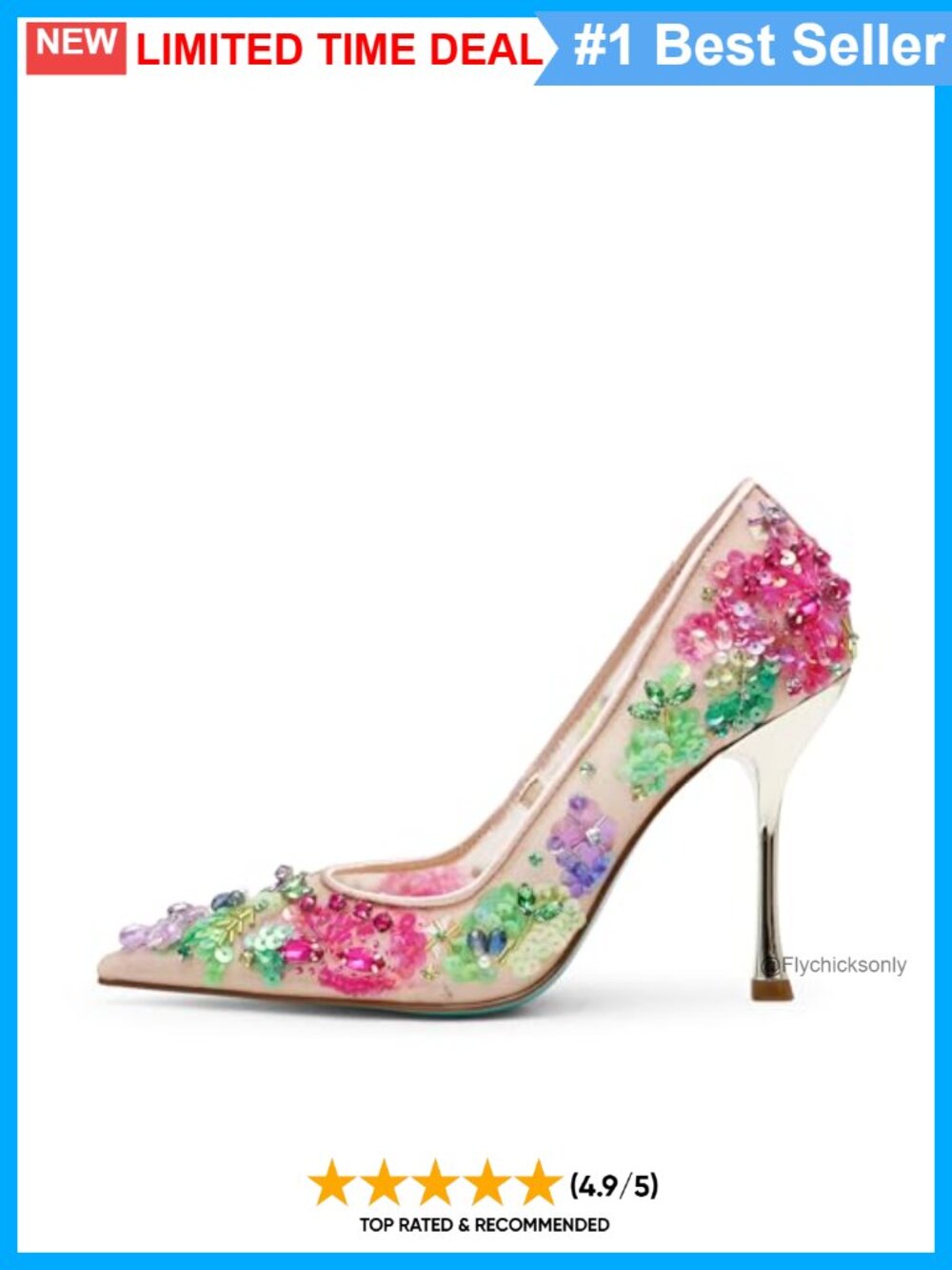 Pointed Toe Mesh Stiletto Heel Pump Floral Evening Party Shoe - Picture 5 of 6